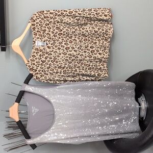 Chico's Tops Lot of 2---Leopard Print Blouse and Silver Sequin